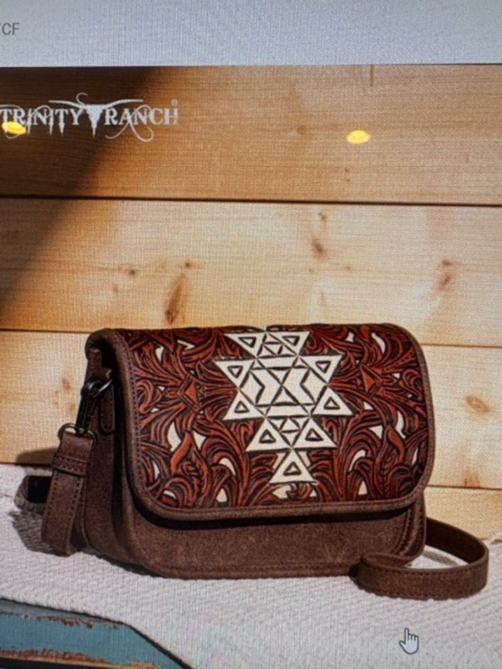 Trinity Ranch Floral Aztec Tooled Clutch Crossbody Bag-Coffee NWT